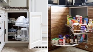 kitchen corner units with pull-out storage to show how to organize a small kitchen