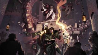 A gun-wielder and a magic-user fight off a horde of enemies.