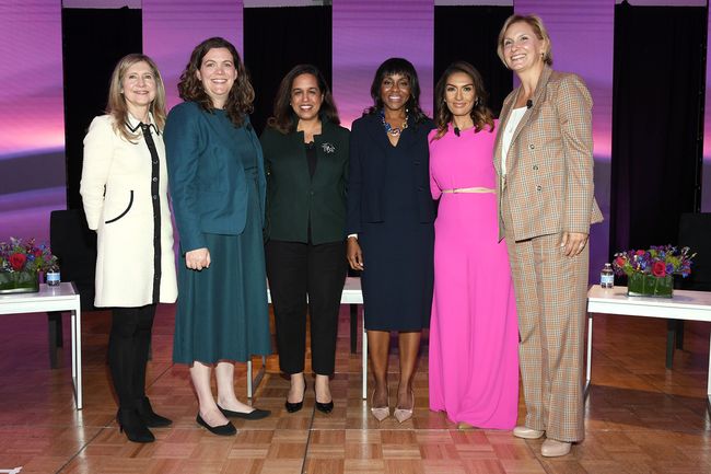 On the WICT Leadership Conference&rsquo;s &ldquo;Rare Air: Insights From Women Chiefs&rdquo; panel (l. to r.): Frances Berwick, NBCUniversal Television and Streaming; Jessica Fischer, Charter; Sujata Gosalia, Cox; Wonya Lucas, Hallmark Media; moderator Hena Doba of Cheddar News; and Christina Spade, AMC Networks.