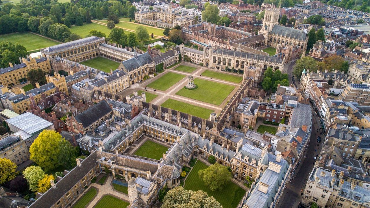 An aerial view of Trinity College in Cambridge 