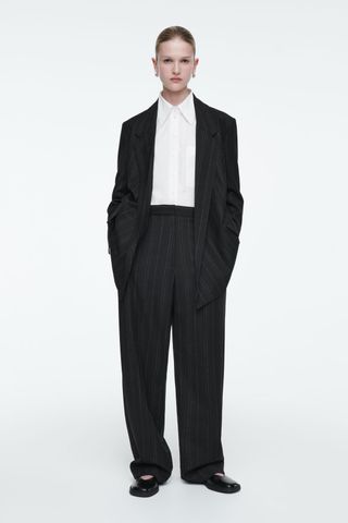 Relaxed Pinstriped Barrel-Leg Trousers