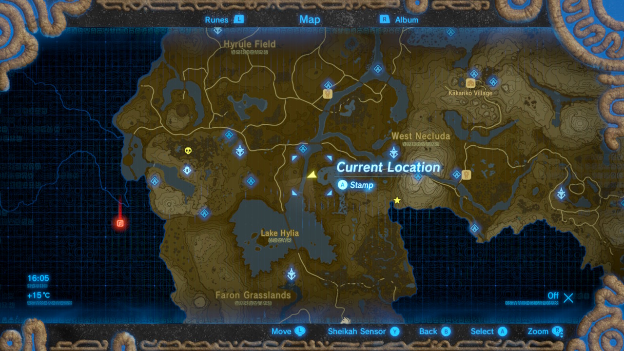 Map location of the West Necluda Breath of the Wild Captured Memories collection