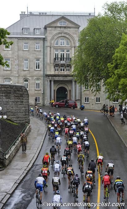 The peloton on the climb.