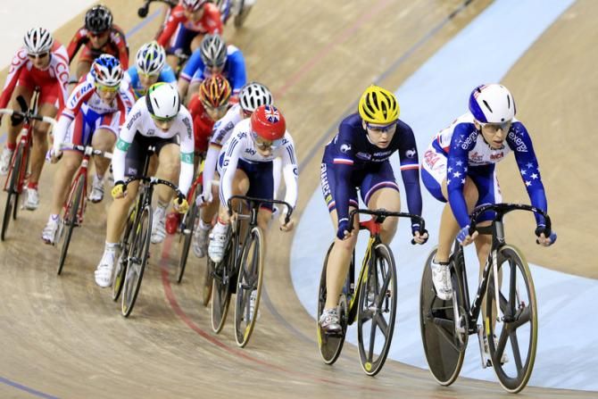 Sarah Hammer (USA) in action during the women's omnium in Minsk