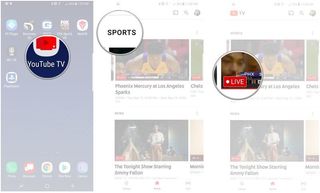 Open the YouTube TV app, Scroll down to the Sports tab, Tap to watch live sports events.