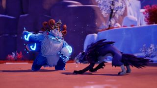 A screenshot from Song of Nunu: A League of Legends Story of Nunu and Willump taking on a wolf
