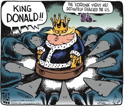 Political Cartoon U.S. Trump GOP Coronavirus king contagion spread