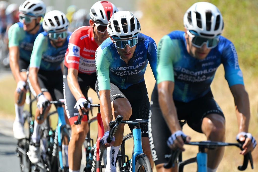 ESTACION DE MONTANA DE MANZANEDA OURENSE SPAIN AUGUST 29 Geoffrey Bouchard of France and Team Decathlon AG2R La Mondiale competes during the La Vuelta 79th Tour of Spain 2024 Day 12 a 1375km stage from Ourense Termal to Estacion de Montana de Manzaneda 1491m UCIWT on August 29 2024 in Estacion de Montana de Manzaneda Spain Photo by Tim de WaeleGetty Images