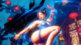 Chun-Li wearing a blue one-piece outfit in Street Fighter 6