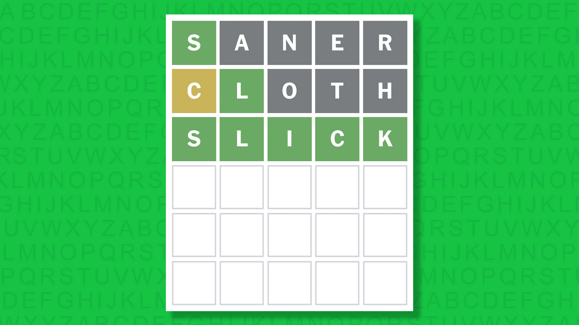 NYT Wordle answer for game 1736 on a green background