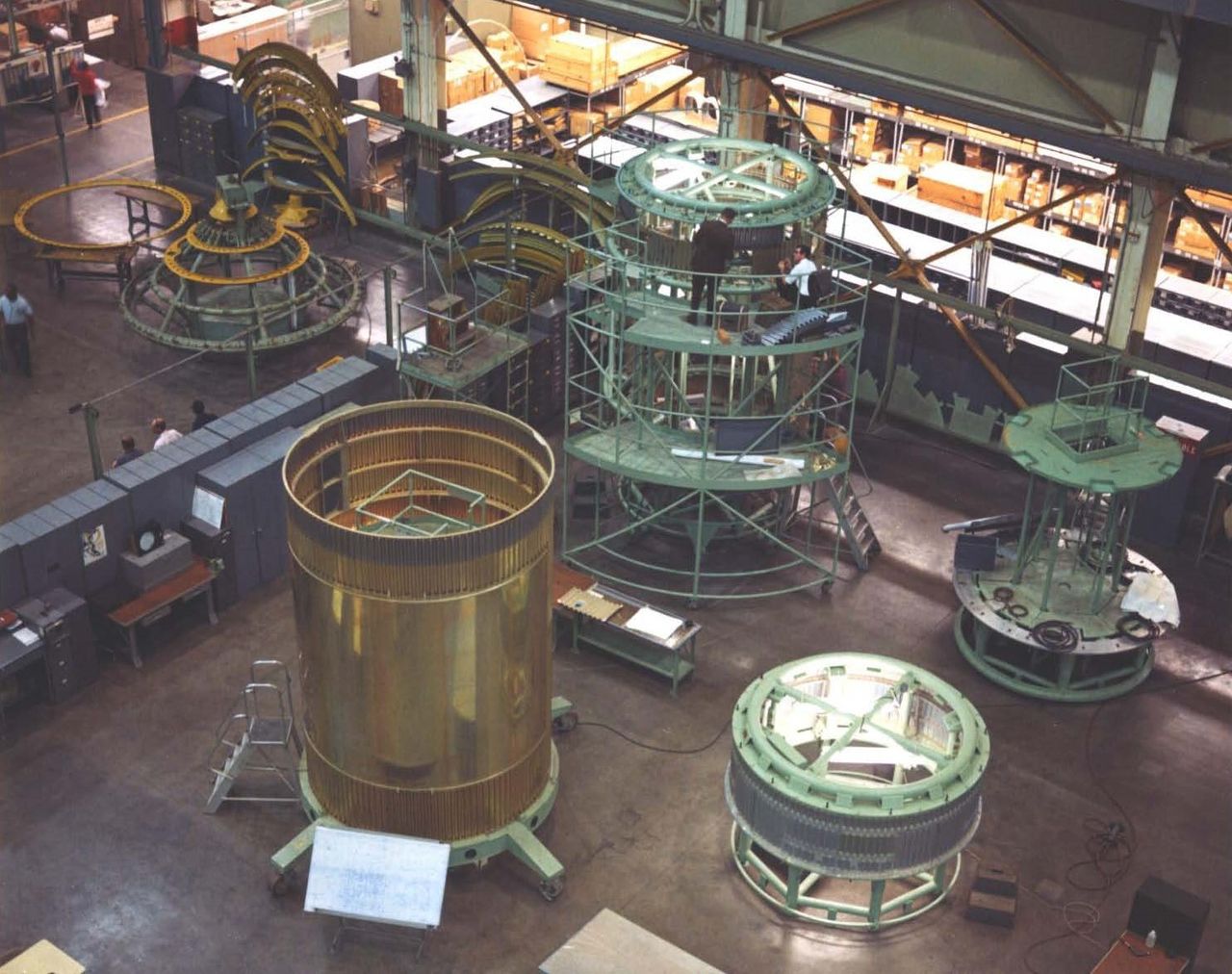 MOL laboratory segments under construction at the McDonnell Douglas facility in Huntington Beach, California.