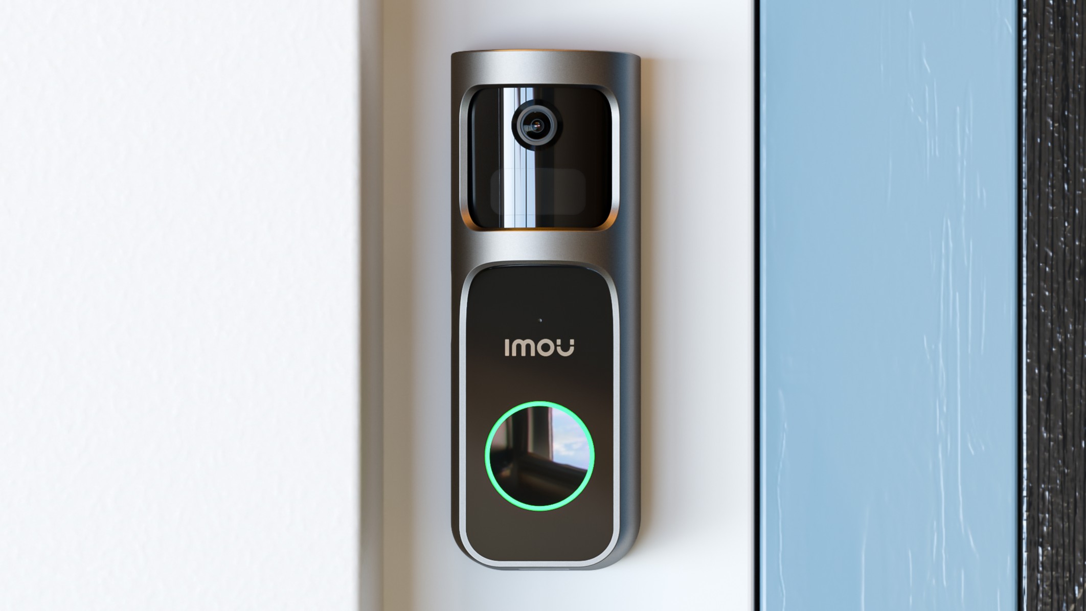 IMOU video doorbell installed beside door