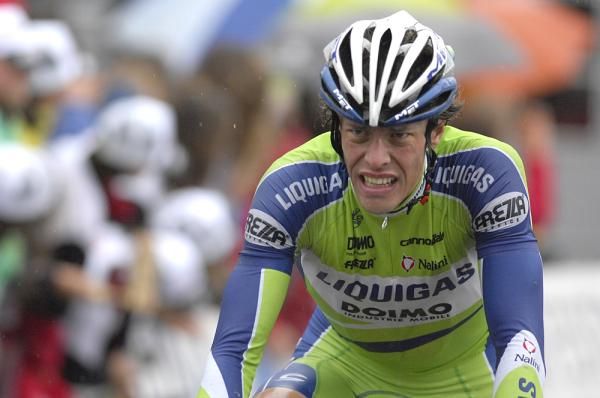 Daniel Oss (Liquigas-Doimo) disappointed with third of a three-man break.