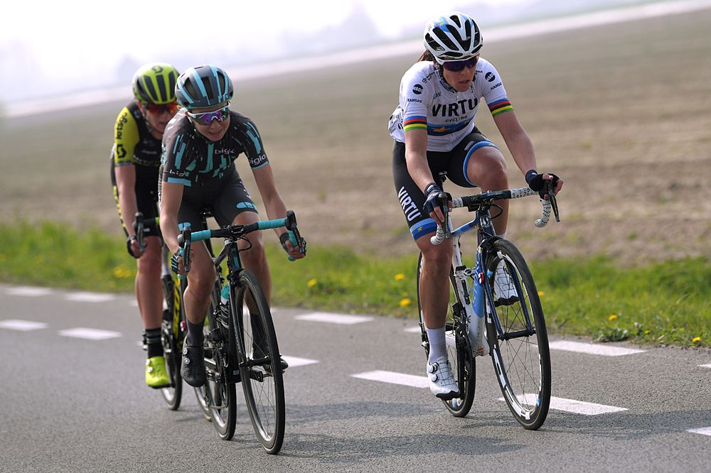 Annemiek van Vleuten, Cecilie Uttrup Ludwig and Marta Bastianelli in a three-rider breakaway at the Tour of Flanders