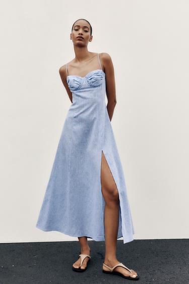 Midi Corsetry Dress With Linen Blend