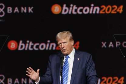 Former US President Donald Trump speaks at the Bitcoin 2024 conference in Nashville