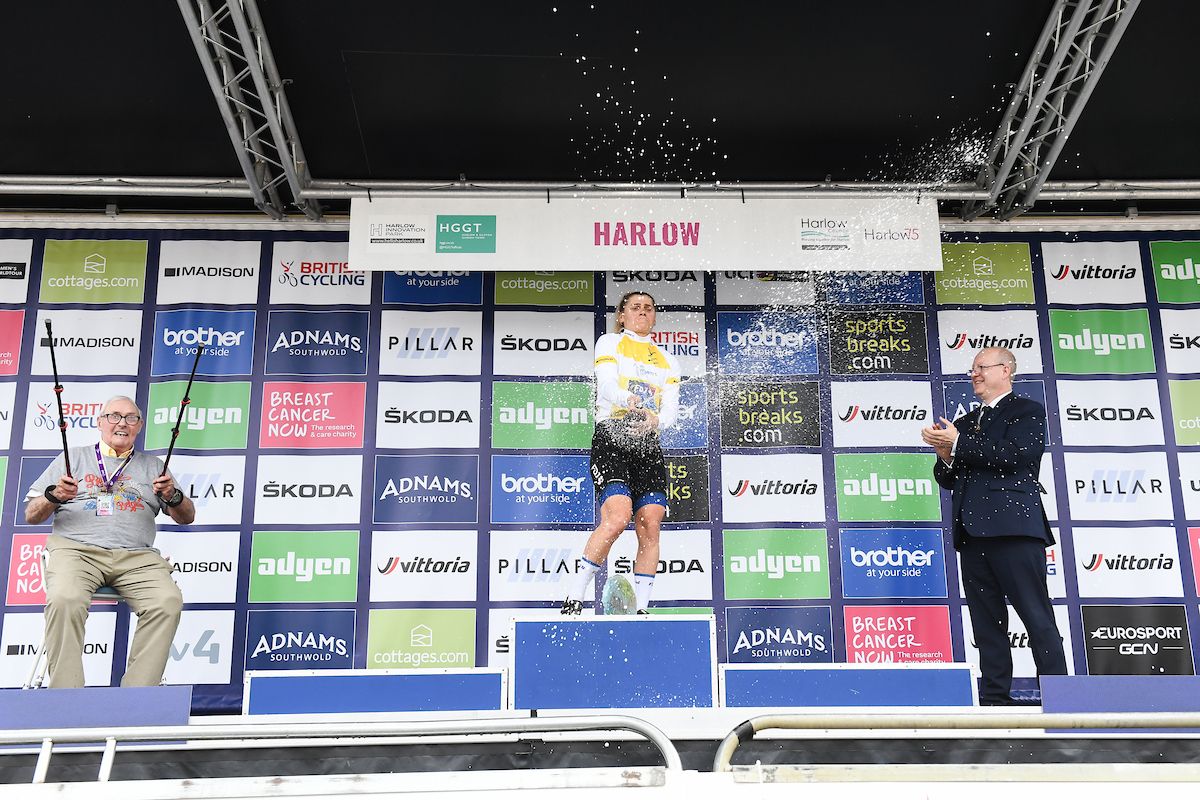 Picture by Simon Wilkinson/SWpix.com - 07/06/2022 - Cycling - The Women&acirc;s Tour 2022 - Stage Two - Harlow, England - Clara Copponi of FDJ Nouvelle Aquitaine Futuroscope retains her leaders Jersey after Stage Two of the Women's Tour 2022