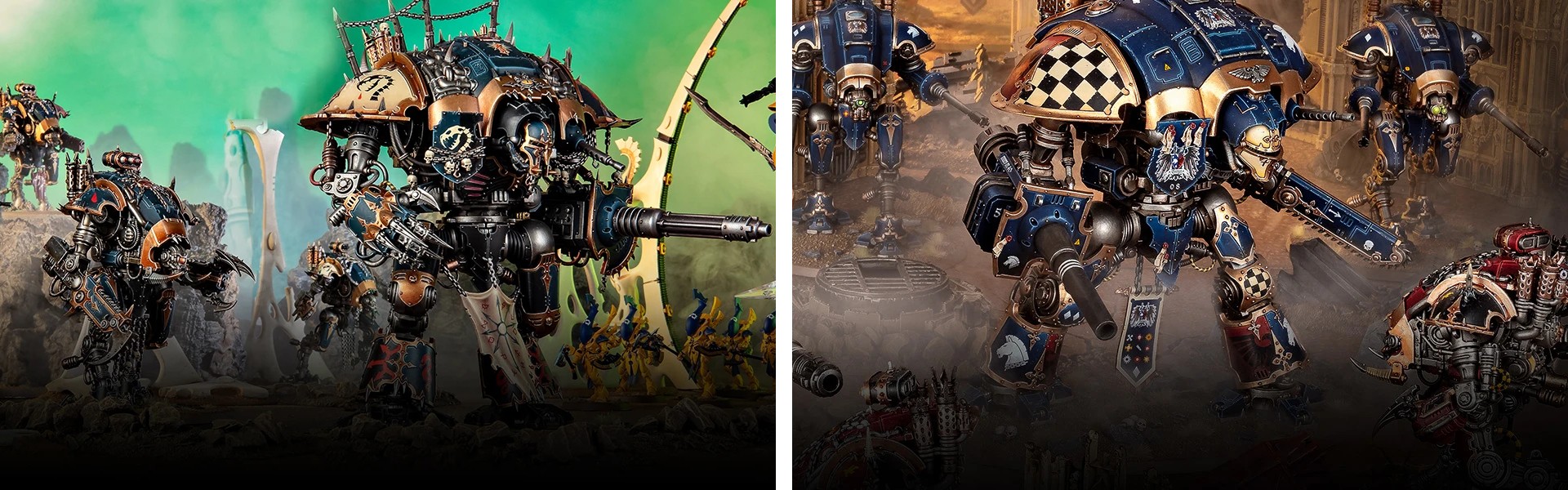 Imperial and Chaos Knights divided by a white line