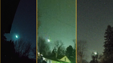 Three screenshots taken by three videos of the green fireball meteor.