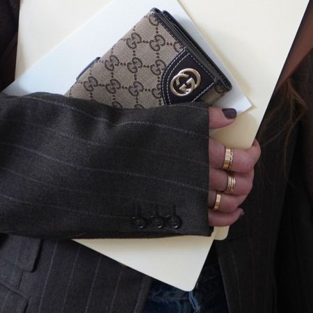 A woman holding her purse