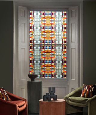 Stain glass window film with armchairs