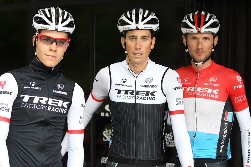 The Luxembourg trio of Bob Jungels, Laurent Didier and Fr&auml;nk Schleck (Trek)