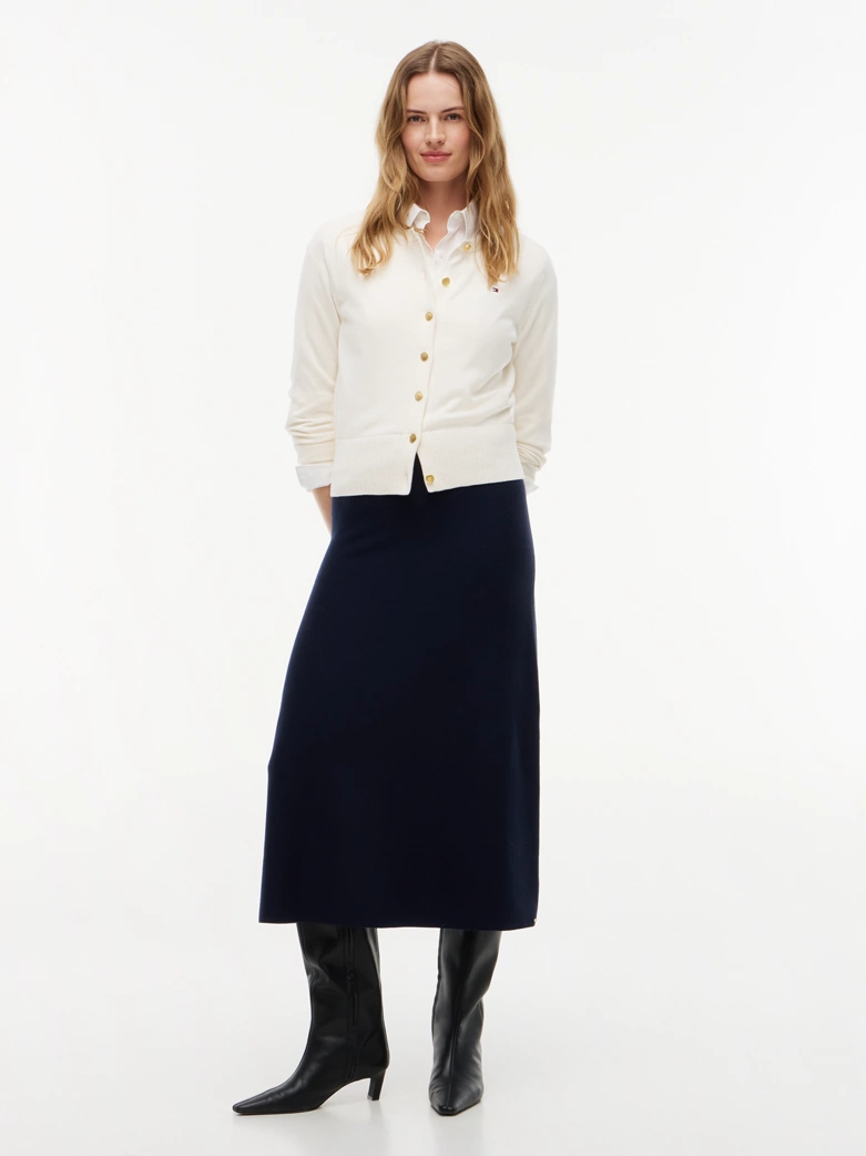Premium Knit Slim A-Line Midi Skirt