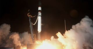 A Rocket Lab Electron booster launches on the company's 20th mission, "Running Out Of Toes," from Launch Complex 1 on New Zealand's Mahia Peninsula on May 15, 2021. Telemetry from the rocket was reported lost 4 minutes after liftoff.