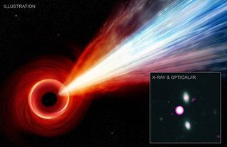 Astronomers have spotted a distant jet-shooting supermasive black hole known as PJ352-15 for short.