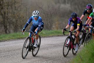 Chloe Hosking of Australia and Team Trek- Segafredo & Tiffany Cromwell of Australia and Team Canyon SRAM Racing during the Eroica - 7th Strade Bianche 2021, Women's Elite a 136km race from Siena to Siena - Piazza del Campo / Gravel strokes / #StradeBianche / on March 06, 2021 in Siena, Italy. (Photo by Luc Claessen/Getty Images)