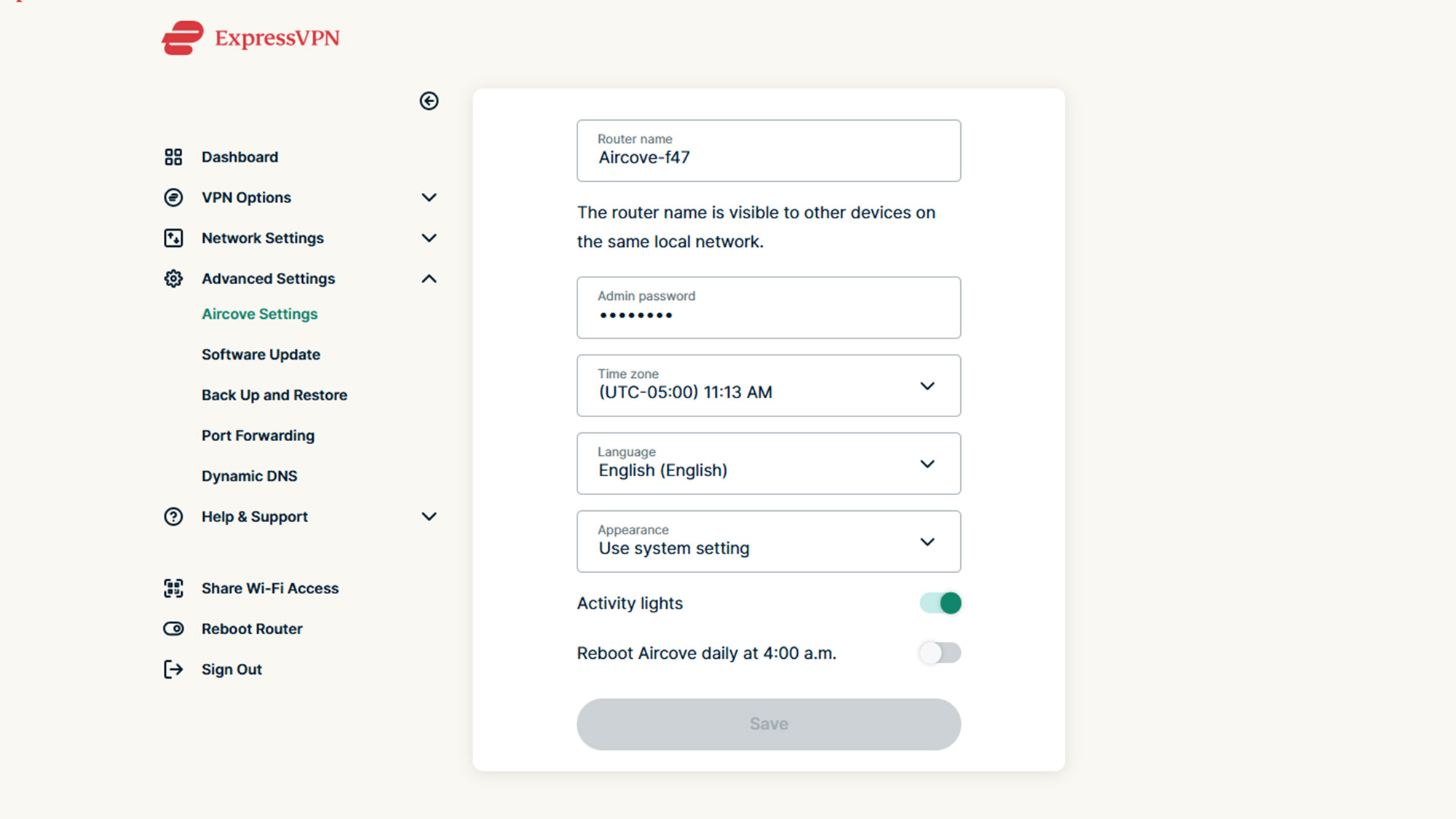 ExpressVPN Aircove app screen shot