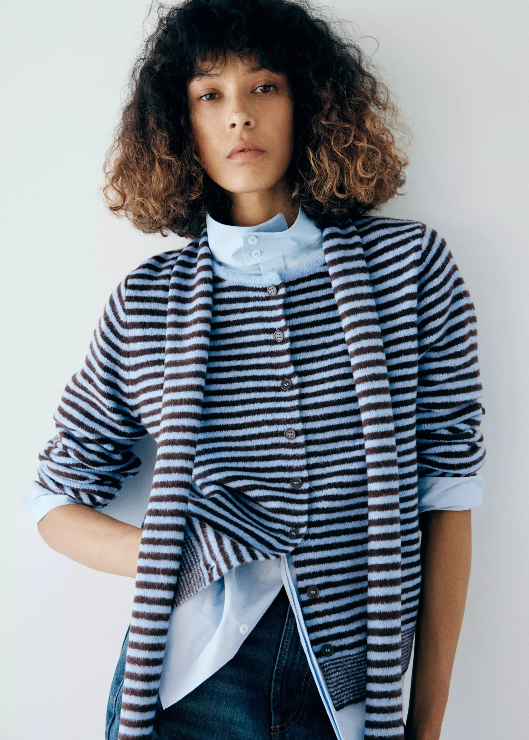 Striped Cardigan With Detachable Scarf - Women | Mango United Kingdom