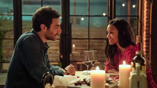 Eugenio Mastrandrea as Lino and Zoe Saldana as Amy have dinner in From Scratch