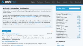 Skärmdump på webbsidan för Arch Linux