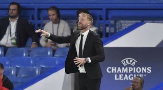 Chelsea boss Graham Potter instructs his new players against Red Bull Salzburg