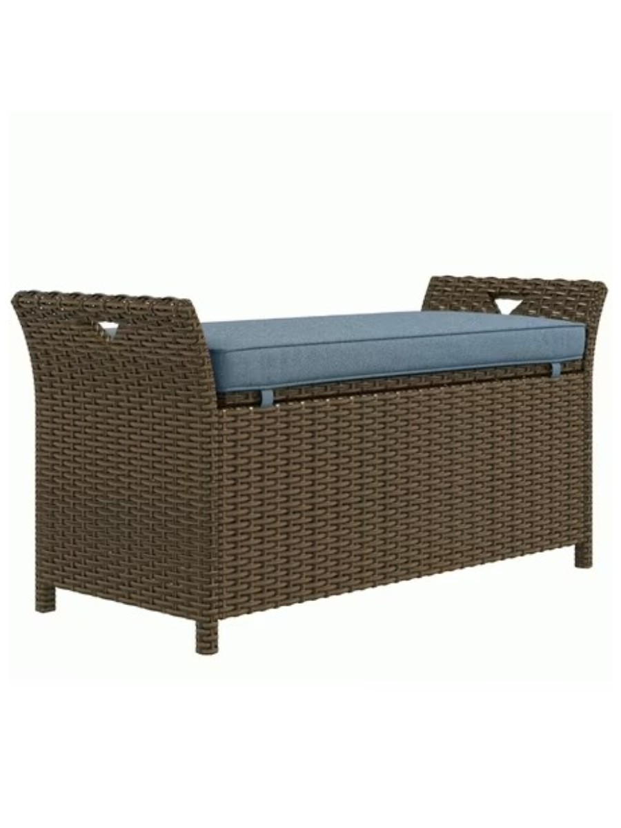 Outsunny, Wicker Storage Bench and Cushion