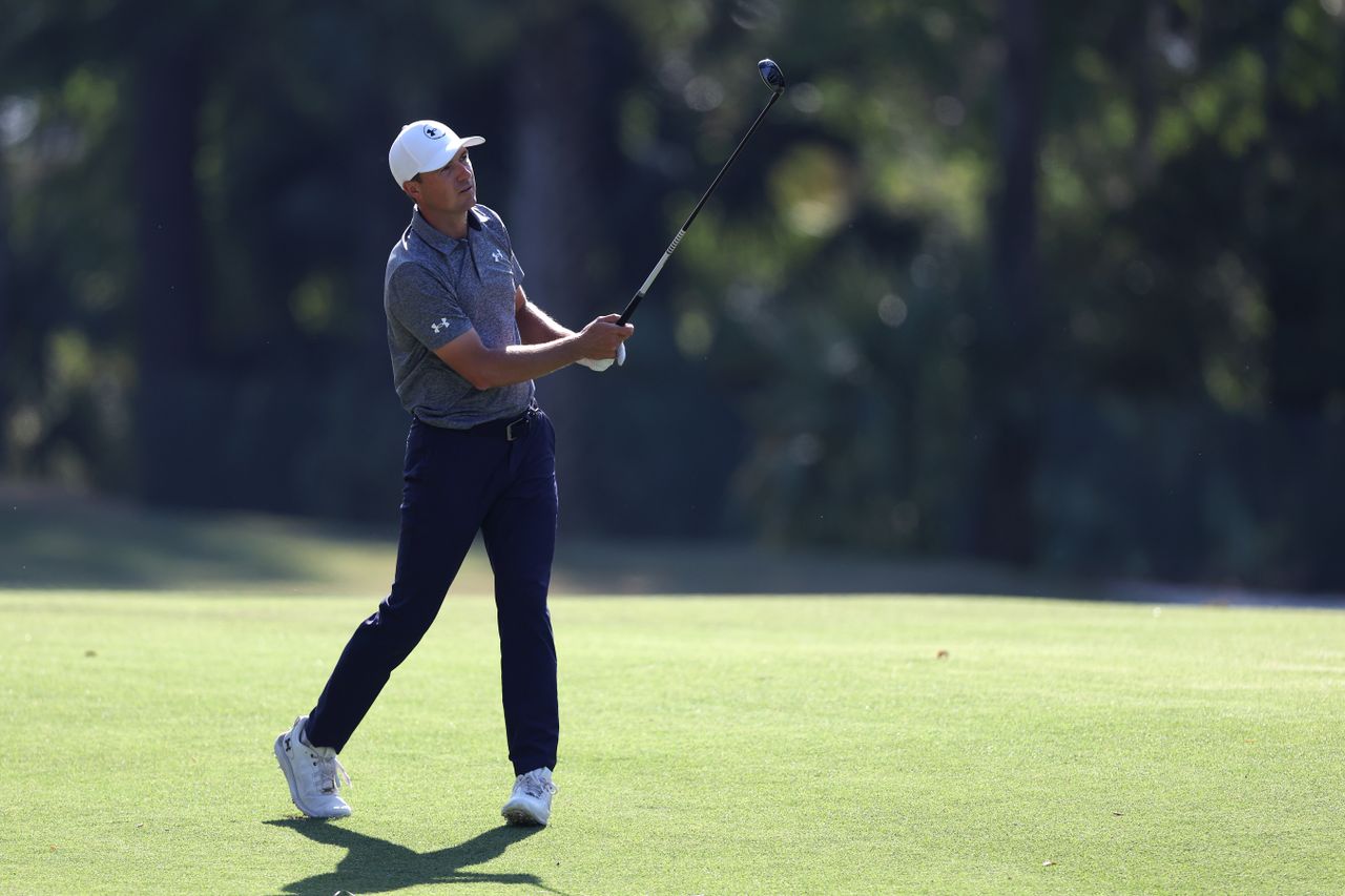 Jordan Spieth plays a shot on the 15th hole during the second round of the RBC Heritage