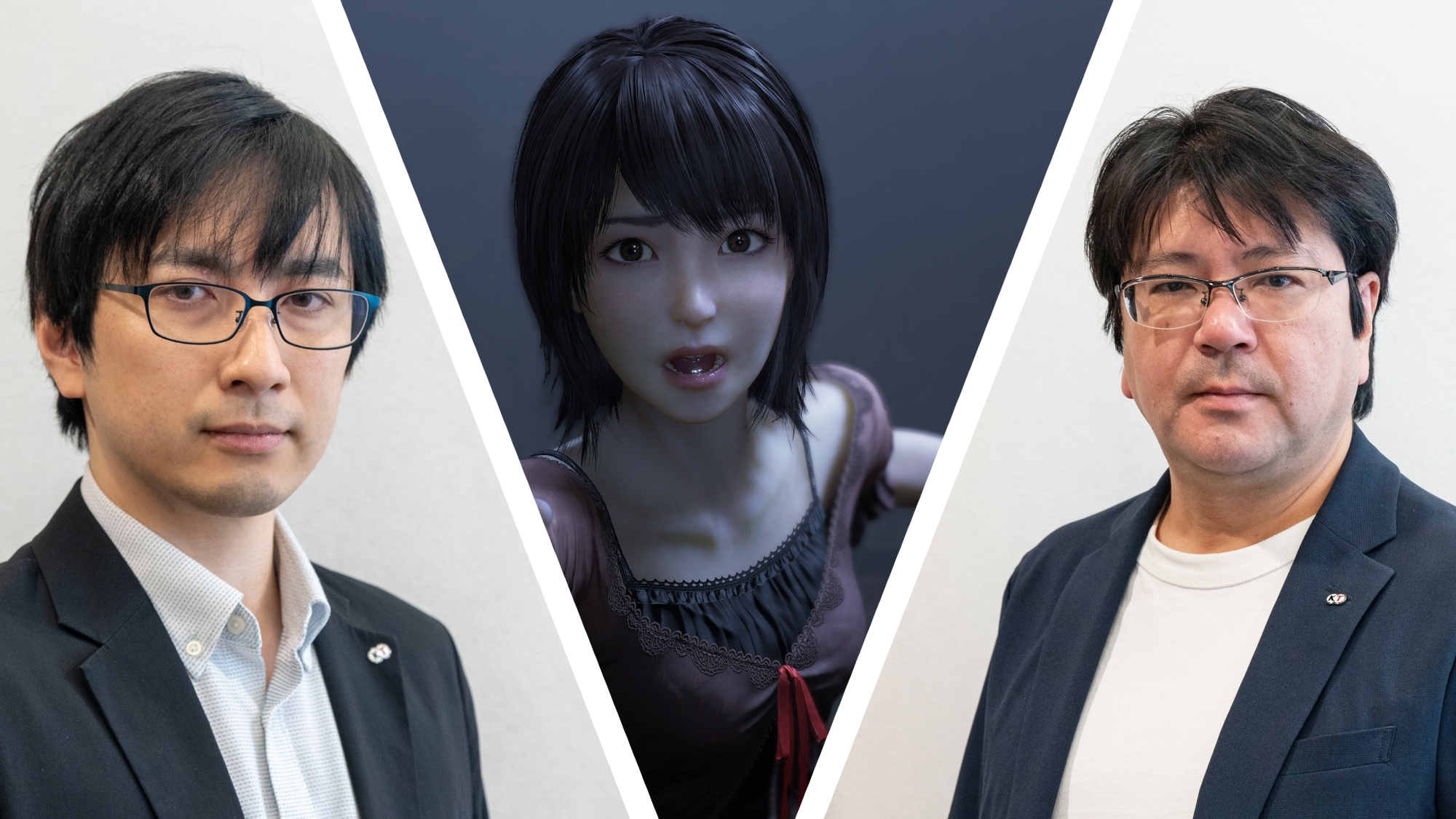 Fatal Frame 2: Crimson Butterfly Remake screenshot, featuring directors Makoto Shibata and Hidehiko Nakajima.