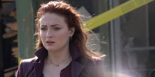 Dark Phoenix Jean Grey looks alarmed Sophie Turner X-Men
