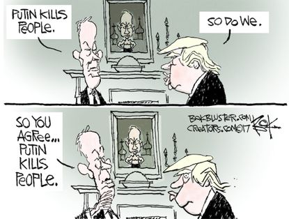 Political Cartoon U.S. Bill O'Reilly Fox President trump Putin Russia killers