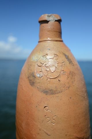 The 200-year-old Selters bottle discovered in a shipwreck in the Gulf of Gdansk in Poland.