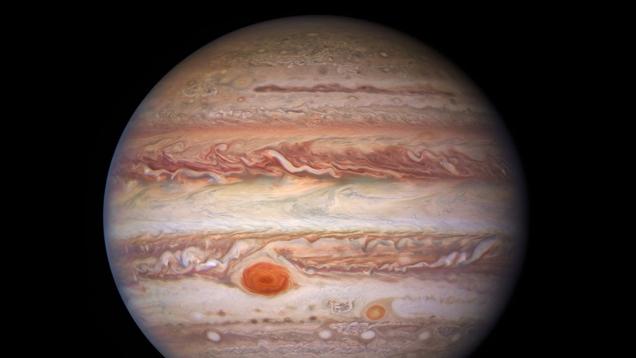 Jupiter in visible light as captured by the Hubble Space Telescope in January 2017.