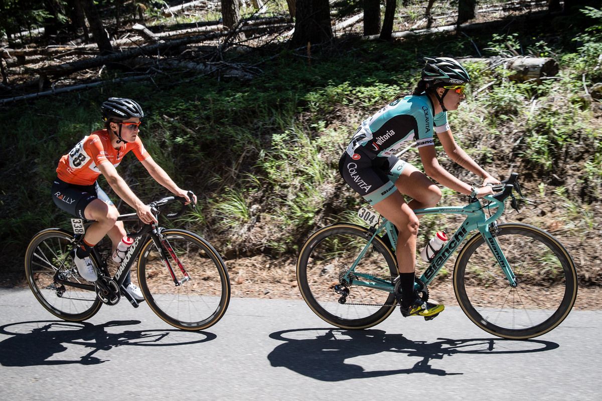 Abbi Mickey (Colavita) launches an attack on the climb to the finish
