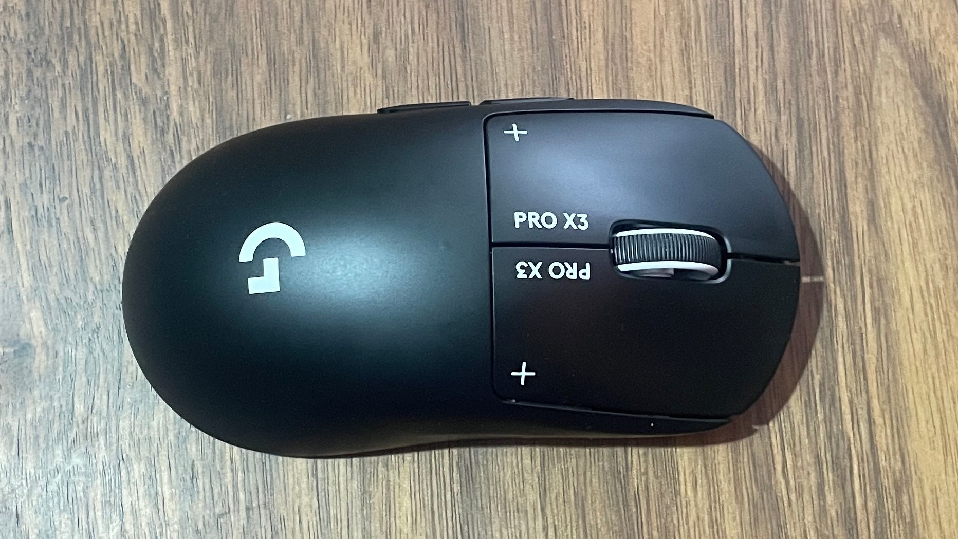 A top-down shot of the Logitech G Pro X3 Superstrike on a desk.