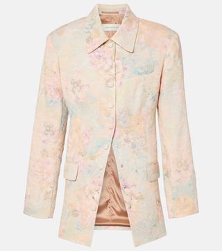 Floral Linen-Blend Jacquard Blazer