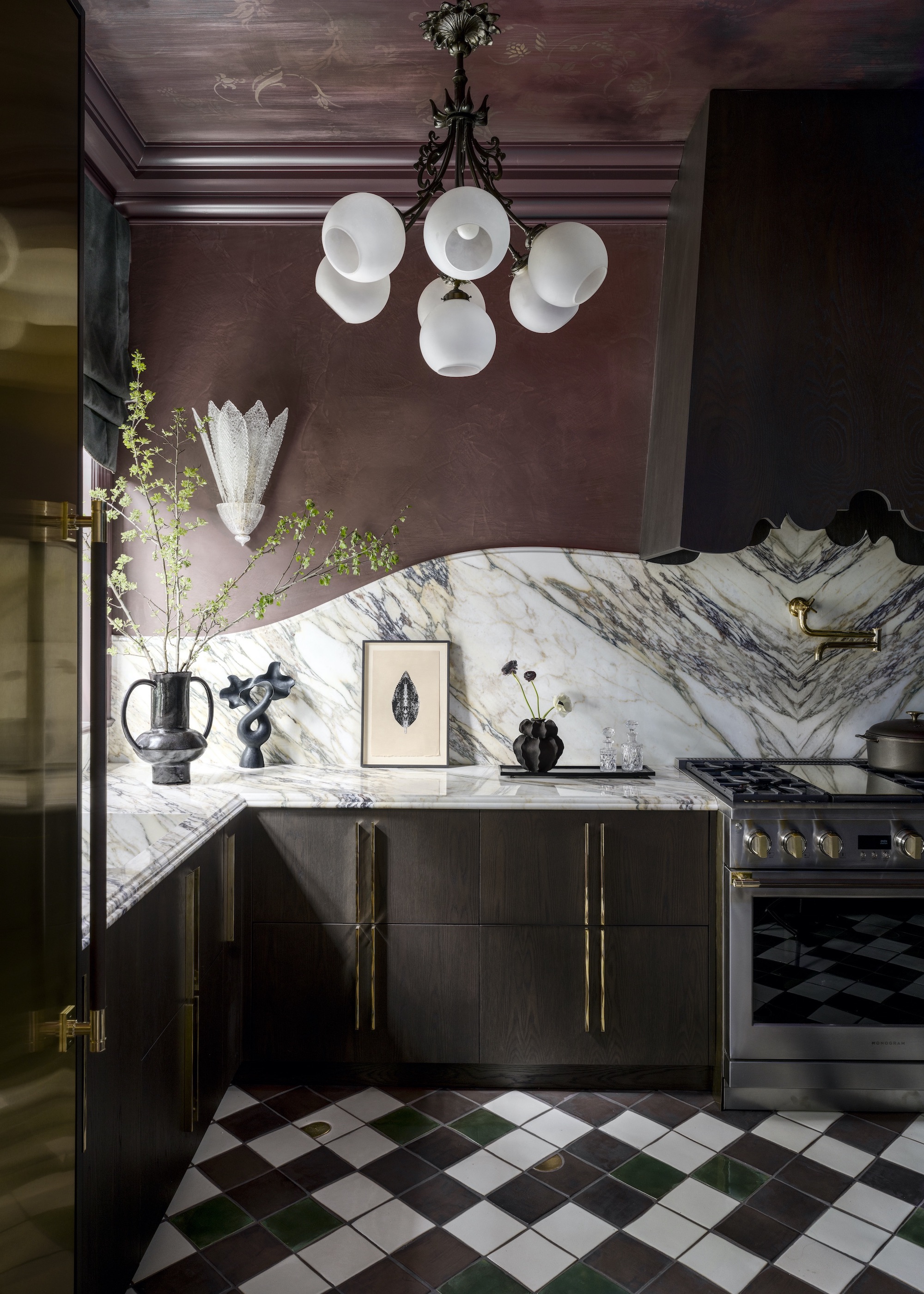brown kitchen with marble