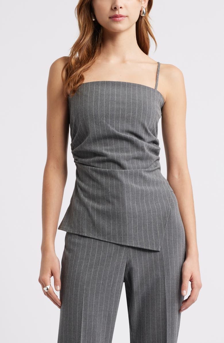 Pinstripe Ruched Asymmetric Sleeveless Top