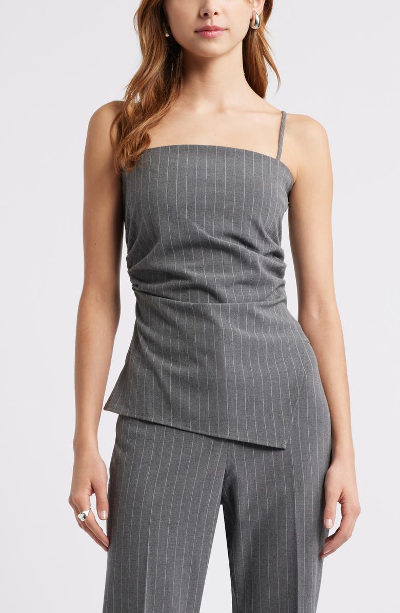 Pinstripe Ruched Asymmetric Sleeveless Top