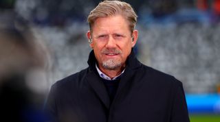 NEWCASTLE UPON TYNE, ENGLAND - OCTOBER 4: Peter Schmeichel looks on prior to the UEFA Champions League match between Newcastle United FC and Paris Saint-Germain at St. James Park on October 4, 2023 in Newcastle upon Tyne, United Kingdom. (Photo by Ryan Crockett/DeFodi Images via Getty Images)