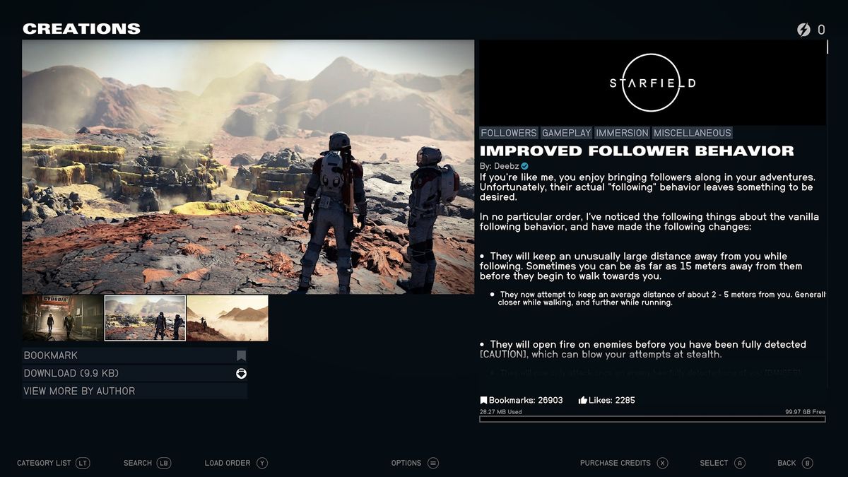 Screenshot of Starfield mods